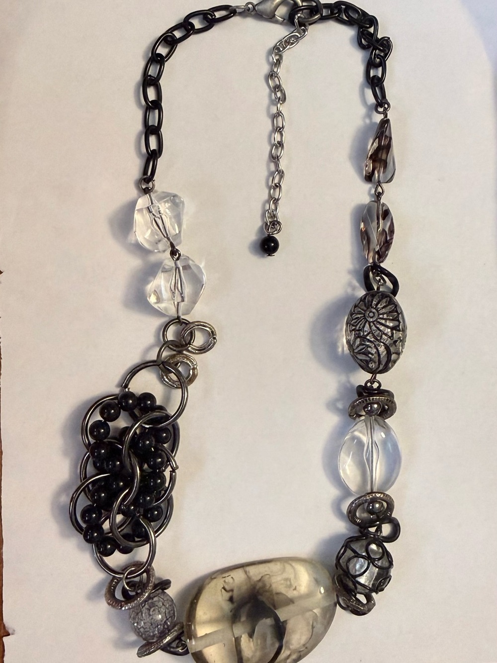 Lia Sophia Black and Clear Mixed Bead Necklace